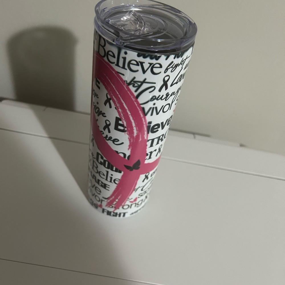 Pink Ribbon Tumbler with Inspirational Text